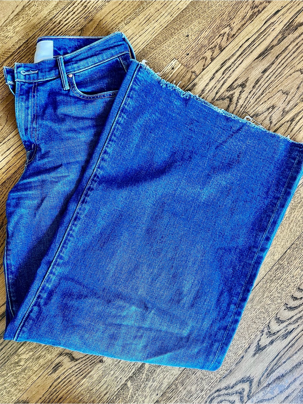 MOTHER The Swisher Sneak Fray Punch Buggy Blue High-Rise Wide-Leg Jeans - Picture 3 of 5